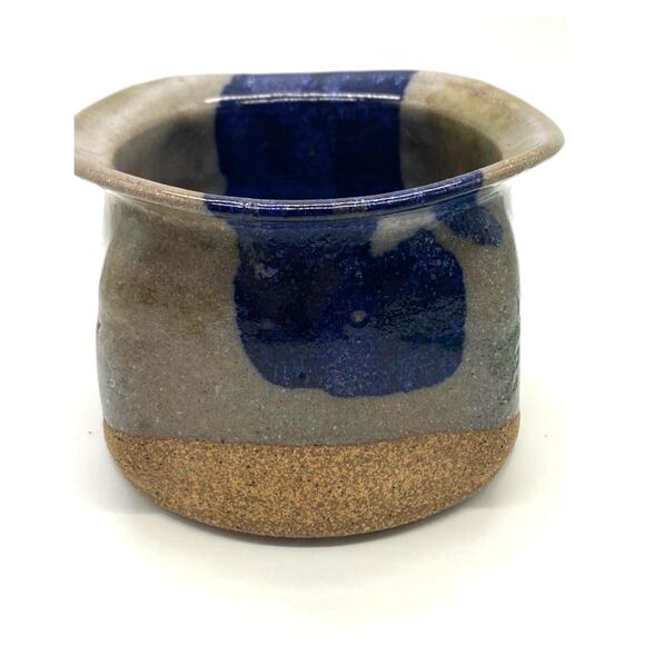 Unique Studio pottery planter Blue and‎ tan MCM pottery Vintage handmade - Picture 2 of 7